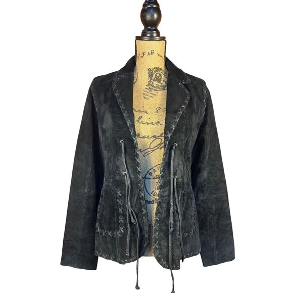 Vtg Black Suede Jacket For Joseph, M Handcrafted Look Lace-Up Front Tailored Fit - Picture 10 of 14